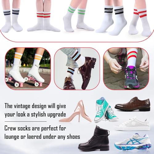 Newcotte 20 Pairs Colorful Striped Crew Socks Retro Cotton Striped Tube Athletic Cushion Socks for Women Men Sports Running2