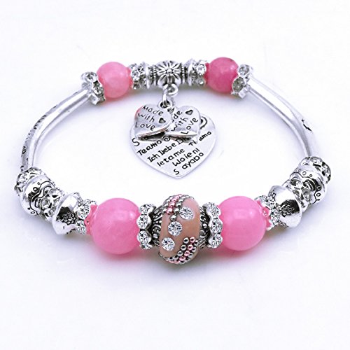 RUIIO Elegante pulsera de cuentas de cristal DIY pulsera joyería para mujer regalo de Navidad (rosa)