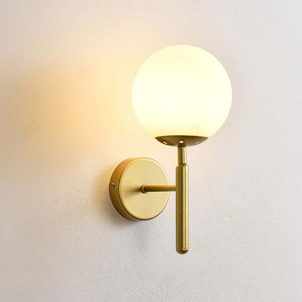 SMCCYYSD Modern Gold Finish Wall Sconces Lighting Fixture with Ball Glass Shade E27 for Bedroom Living Room Hallway Art