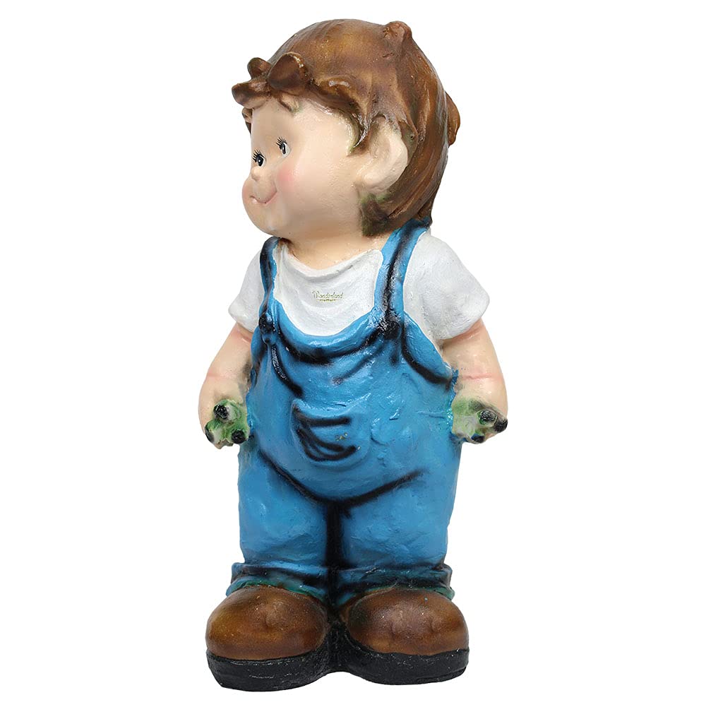 Wonderland polyresin Boy Pushing cart (Garden planters and pots) (Blue) 2