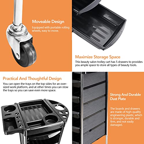 Helloland 5 Tier Salon Rolling Trolley Cart Hairdresser Beauty Storage Cart, Black #TOP3