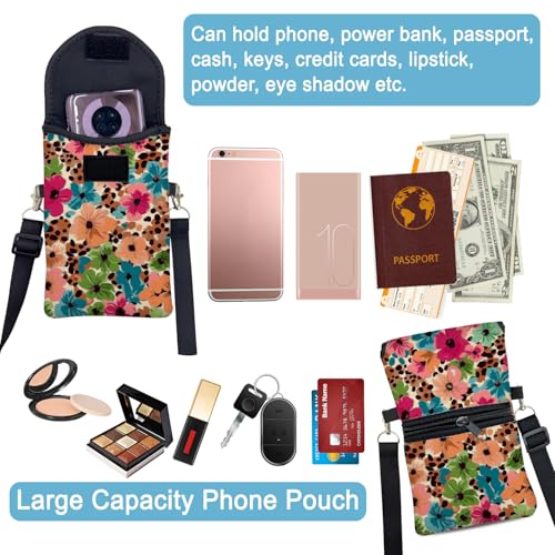 Image of Neoprene Cell Phone Sleeve Pouch Case Bag with Crossbody Strap Neck Lanyard for Women 7.5 X 4.3 in Floral Pattern