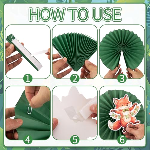 Image of Easy Joy Woodland Baby Shower Decorations Brown Green Hanging Paper Fans Animal Birhday Decorations for Wall Cute Animal Classroom Hanging Folding Fan Forest Themed Jungle Safari Birthday Party Decor