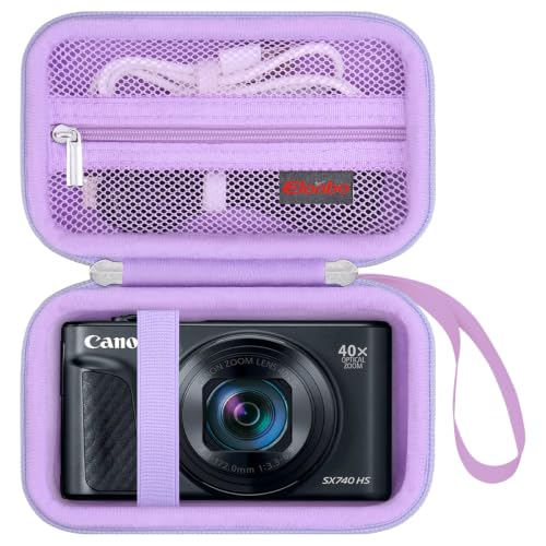 Image of Elonbo Carrying Case for Canon Powershot SX740 HS / SX730 HS /SX720 HS Camera | Canon SX740 Camera Case, Hard Bag, with Mesh Pocket Wrist Strap Double Zipper, for Vlogging Travel Protective Storage, Purple