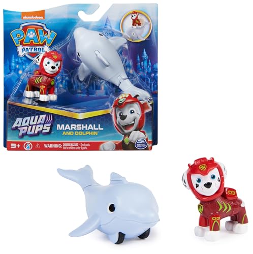 Paw Patrol, Aqua Pups - Hero Pups Actionfiguren-Set mit 1 Marshall Welpenfigur und 1 Delfin Figur, Spielzeug geeignet für Kinder ab 3 Jahren