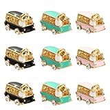 DanLingJewelry 15pcs 3 Colors Alloy Enamel Mini Bus Charms with Crystal Rhinestone Dangle Charms for Jewelry Making