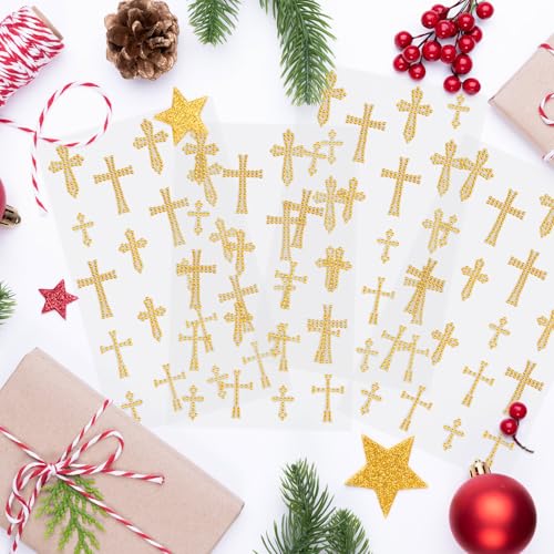 Image of Epakh 84 Glitter Bling Rhinestone Sticker, Cross, Gold | Self Adhesive Gem Stickers for Phone Laptop Car Face Makeup, Sparkly Crystal Rhinestone Decals for Gifts Craft Projects