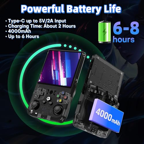 Image of R36MAX Retro Gaming Console, Handheld Game Console with 4000mAh Battery 4.0 inchIPS Screen, Open Source Linux System, 64GB TF Card Portable Pocket Arcade, Transparent Black