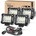 NAOEVO 4 Inch LED Pod Lights, LED Off Road/Driving/Fog Lights with Spot&Flood Combo, Cube Pods for Truck Tractor Boat ATV UTV, 4 Pcs with 4 Leads Wiring Harness (White)