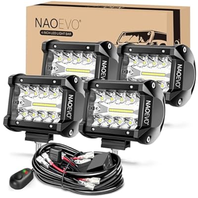 NAOEVO 4 Inch LED Pod Lights, LED Off Road/Driving/Fog Lights with Spot&Flood Combo, Cube Pods for Truck Tractor Boat ATV UTV, 4 Pcs with 4 Leads Wiring Harness (White)