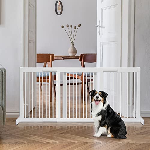 Habutway Freestanding Pet Gates With Adjustable Length 28"-80", Freestanding Dog Gate In Wood, Indoor Safety Gate For Small To Medium Sized Pets, Freestanding Pet Fence For House, White #TOP6