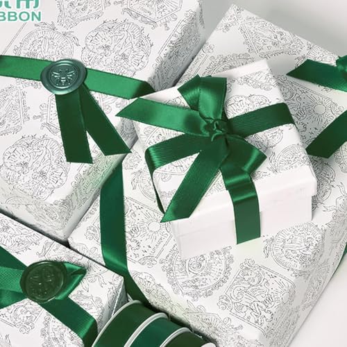 Image of Double Face Forest Green Satin Ribbon 1 inch X 25 Yards Polyester Forest Green Ribbon for Gift Wrapping Very Suitable for Weddings Party Hair Bow Invitation Decorations and More