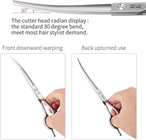 Miniatura 10 de Fenice Peak Juego de 3 tijeras de aseo para perros, tijeras curvadas de adelgazamiento recto, tijeras de acero inoxidable para aseo de mascotas,