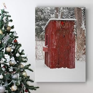 Renditions Gallery Xmas Canvas Prints for Home Decor Red Snowy Outhouse Christmas on the Farm Wall Hanging Picture Prints for Bedroom Dining Living Room Office Home Kitchen Decor 28X40 LT18