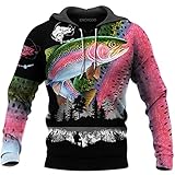 Trout Fishing 3d Hoodie, Fishing Hoody For Men, Fishing Long Sleeve Tattoo 3D Printed Pull Over Men Fish Pattern Creative 3D Print T-Shirt Long Sleeve Sweatshirts Zip up Hoodie,Design ,One Size
