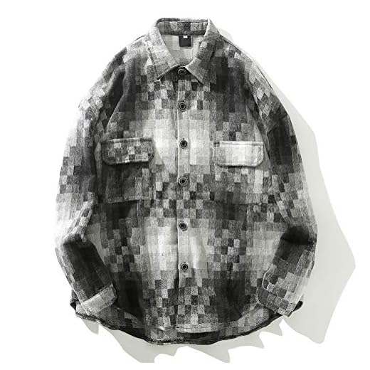 XZYP män flanellskjorta tjock rutig klänning tröjor herr av vintage japanska streetwear XL a