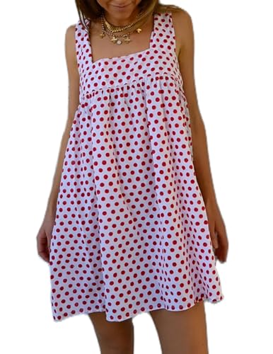 Image of Women Floral Tie Shoulder Mini Dress Cute Square Neck Loose Fit Beach Short Dress Backless Boho Vocation Sundress