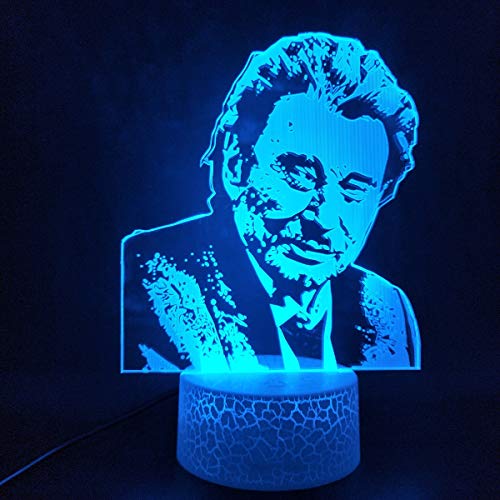 Nouveau Johnny Hallyday en forme de contrôle tactile 7 couleurs 3D LED veilleuse Superstar Table lampe de bureau décoration de Noël beaux cadeaux pour enfants amis (base blanche) Cover