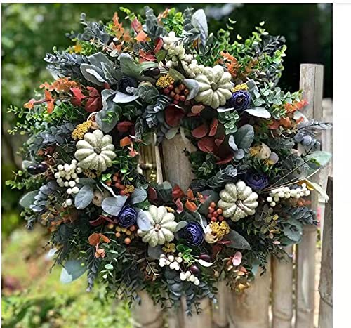 Stafeny Christmas Wreath 45cm Simulation Eucalyptus Squash Flower Outdoor Christmas Wreath Artificial Christmas Wreath for Outdoor Party Front Door