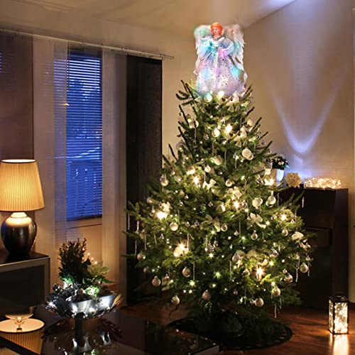 Angel Christmas Tree Topper,Adorable Led Lighted Xmas Angels Trees Toppers With Wings For Gift Holiday Decorations,Silver,Wokeise #TOP2
