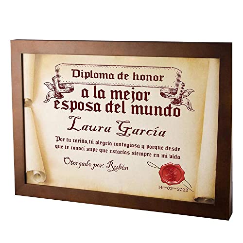 Diploma pergamino personalizado con marco para quien tú quieras (Diploma pergamino a la mejor Esposa)