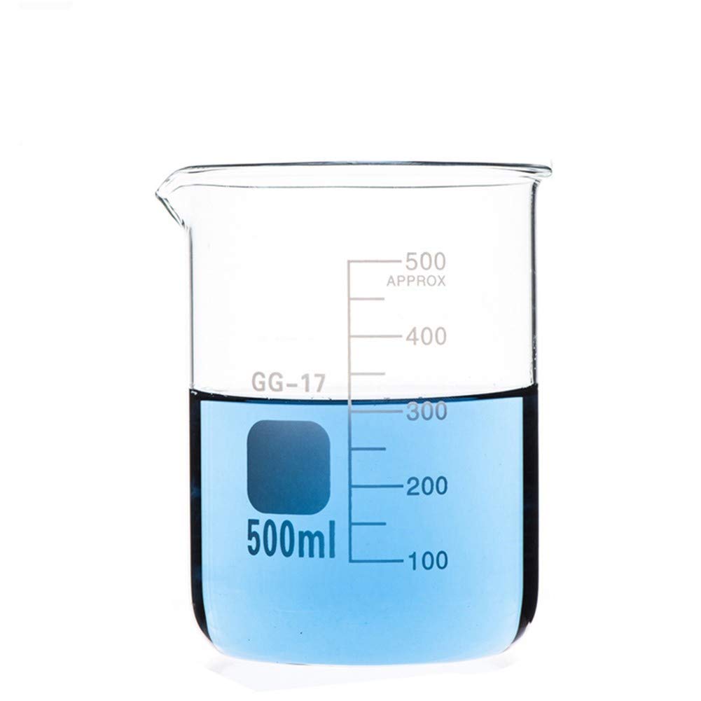 Vaso de precipitados de vidrio de 500 ml para laboratorio de química Taza de medición de laboratorio de escala transparente Vasos de laboratorio de vidrio grueso resistente al calor de vidrio de bor