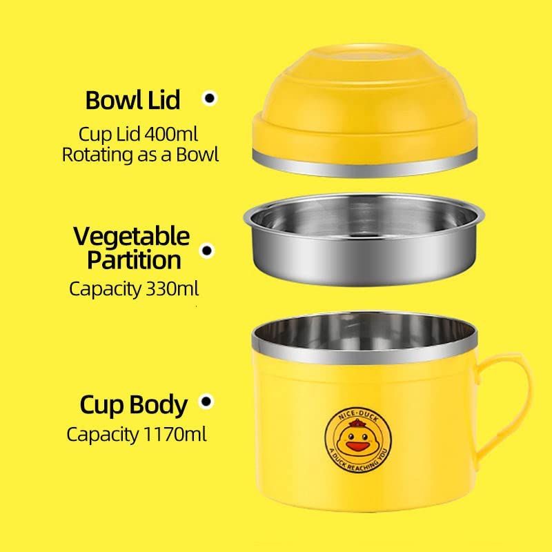 BOTIST Stainless Steel Fast Food Cup // Double-Layer Instant Noodle Bowl with Lid // Infant Pasta, Soup, Rice, Maggie Food Container // Suitable for Kitchen, Office, Travel (Pack of 1) 4