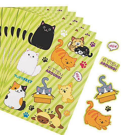 Pack of 12 - Cute Cat Sticker Sheets - Cats Pets Animals