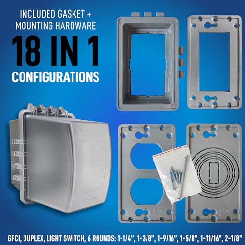 Image of Sealproof 1-Gang Extra Deep Weatherproof in Use Outdoor Duplex Outlet Cover with Box Kit, Lockable, UL Extra Duty Compliant, 18 Configurations