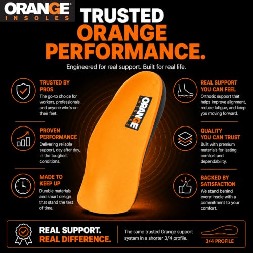 Image of Orange 3 /4 Orthotic Insoles A Men's 4.5-5.5, Women's 6-7 - Same Support as Orange Full Length Insoles for Plantar Fasciitis, Heel Pain & Arch Support