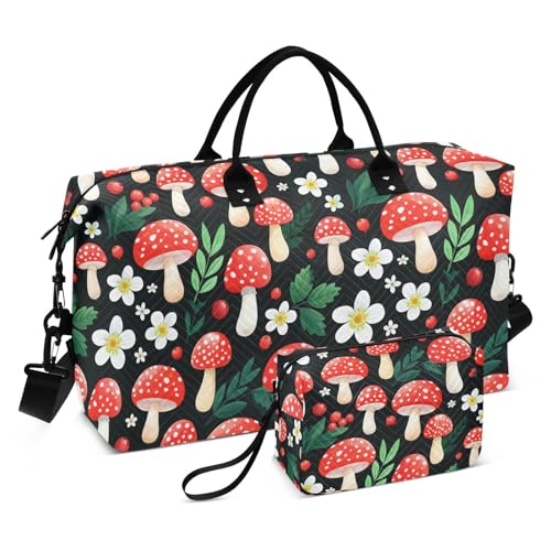 Flower Berries Mushrooms Travel Duffel Bag for Men Women with Makeup Bag Weekend Overnight Carry On Bags for Travel Getaway Weekend