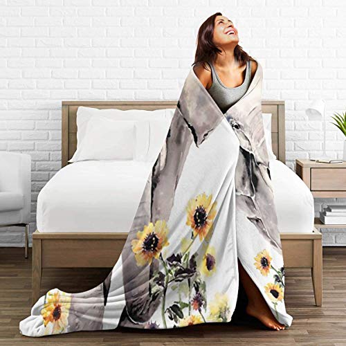 Elephant And Sunflower Blankets And Throws, Soft Throw Blanket Cozy Blankets For Men Women-Summer Spring All Seasons For Living Room Bedroom Father's Day Wedding Gifts 60X50 Inch #TOP4