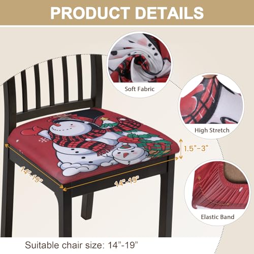 Image of SearchI 6 Pack Christmas Seat Covers for Dining Room Chairs Stretch Printed Xmas Chair Seat Covers, Removable Upholstered Chair Seat Protector for Christmas Decoration, Kitchen (Christmas Snowman)