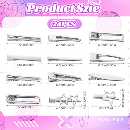 Nogeqi 24 Pcs Y2k Hair Clips Silver Star Hair Clips Non-Slip Star Metal Barrettes for Hairs, Punk Goth Kawaii 2000s Hairs Accessories for Girls Women, 12 Shapes - Image 4