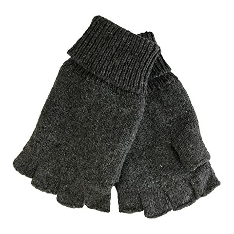 Polar Wear Mens Fingerless Ragg Wool Gloves With Inner Fleece Palm Lining (L/XL, Charcoal) Cover