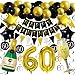 Produktbild ZERODECO 60. Geburtstag Dekoration, Schwarz Gold Happy Birthday Banner 60. Nummer Goldfolien-Ballone Champagnerflaschen sternförmige Folienballon Hängende Strudel Dreieckige Wimpel Party Zubehör Set