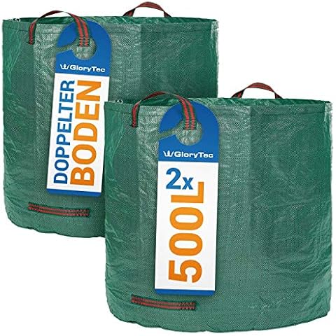 Glorytec Gartensack 2x 500l mit doppeltem Boden 4 reißfeste Griffe Gartenabfallsäcke aus extrem robustem PolypropylenGewebe (PP 150gsm Cover