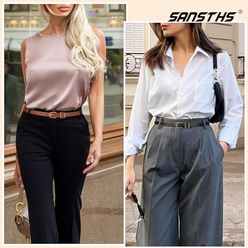 SANSTHS 4 Pack Women Thin Belts for Jeans Dresses Coats Skinny Women Belt with Gold Alloy Buckle2