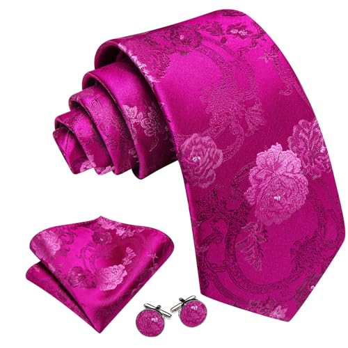 Image of Barry.Wang Flower Ties for Men Silk Woven Floral Tie Sets Necktie Handkerchief Cufflinks Wedding Party