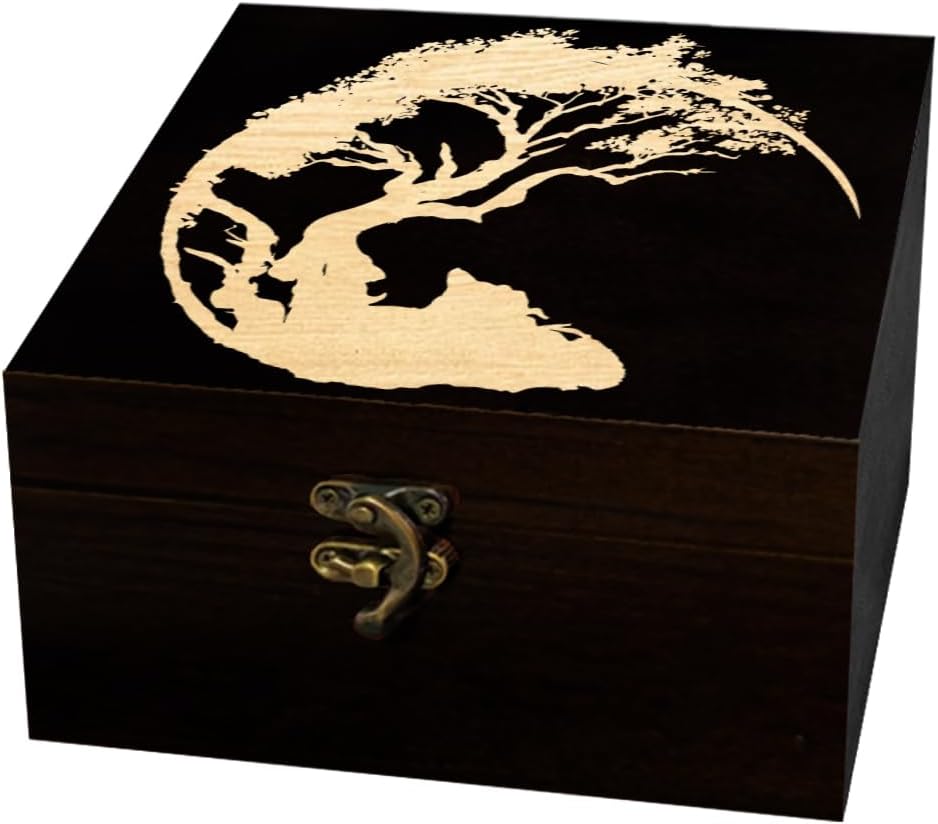 arricraft Small Wooden Keepsake Storage Box, Tree Silhouette Pattern