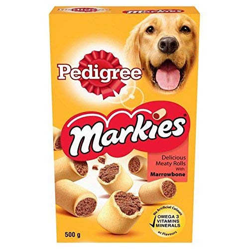 Pedigree Markies Lote de 2 cajas de premios de carne rellenos de tuétano para perros, 500 g