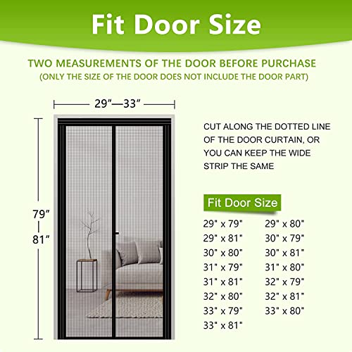 Hador Adjustable Magnetic Screen Door Diy Size Width 29" - 33" Height 79" - 81", Black Widen Heavy Duty Door Net Screen With Strong Magnet For Single Door #TOP7