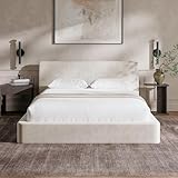 RECCI Polsterbett 160x200 cm, Weiches Schaumstoff Bettgestell mit Ergonomischem Kopfteil, Vollgepolstertes Cloud Design, Ohne Boxspring, Einfache Montage (Beige)