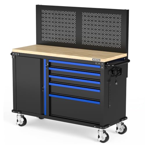 Image of WORKPRO 52 inch x 20 inch Rolling Tool Chest with Pegboard, 5-Drawer & 1-Door