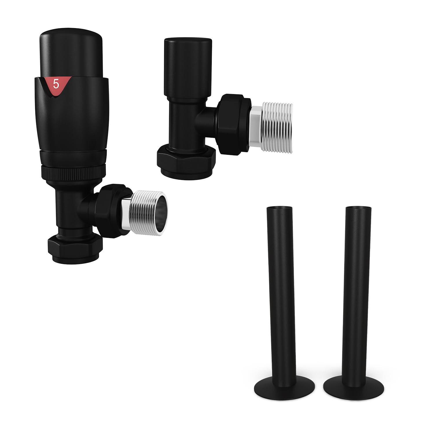 UK Radiators Thermostatic Radiator Valve (TRV) - 15mm Angled Lockshield - Textured Anthracite Grey Colour - Energy Saving 1/2" x 15mm Brass Angled Valve