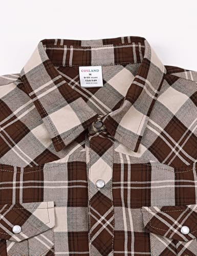 Image of COSLAND Boy's Toddler Cotton Western Short Sleeve Button Down Plaid Shirt, 4-14 Years