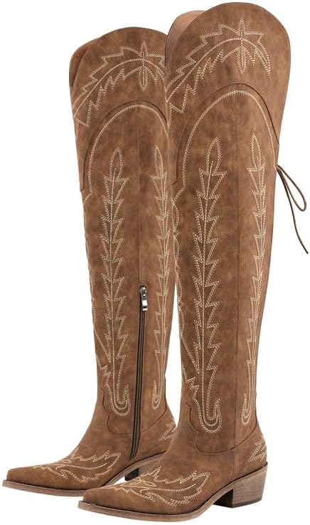 Atuelang Cowboy Boots for Women Thigh High Cowgirl Boots Wide Calf Western Embroidered Over The Knee Boots - Image 7