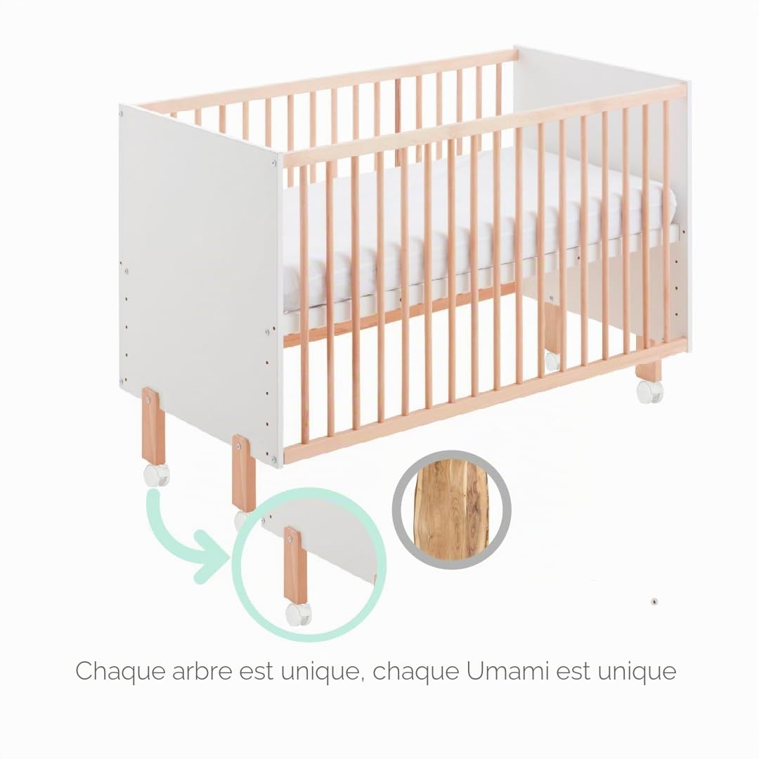Umami lit d'appoint 120x60 + kit d'appoint + Matelas HR + Rails pour Transformer Le lit d'appoint en lit + 4 Roues CoolDreams