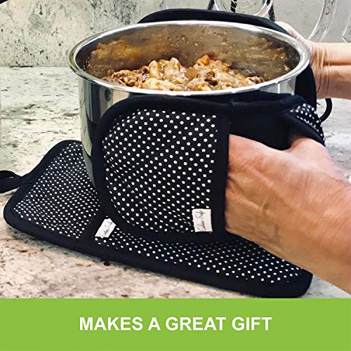 Cuchina Safe Heat Resistant Oven Mini Mitts with Pot Holder Pouch - 3 Piece Set (Black)