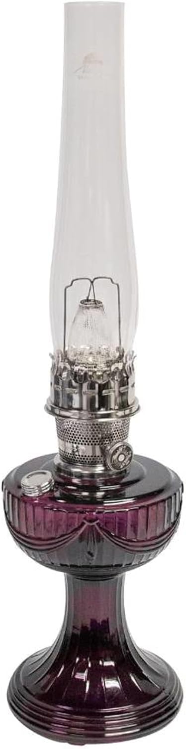 Amethyst Glass Oil Lamp with White Shade and Nickel Base